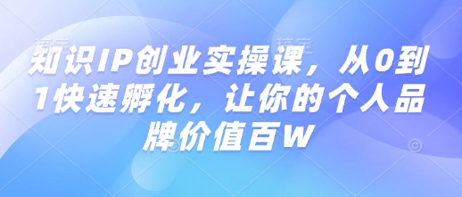 知识IP创业实操课,从0到1快速孵化,让你的个人品牌价值百W外贸跨境出海-网赚项目-副业赚钱-互联网创业-外贸跨境出海-资源整合阿婆出海