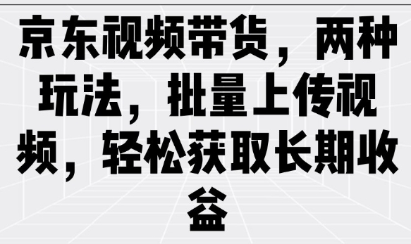 京东视频带货,两种玩法,批量上传视频,轻松获取长期收益外贸跨境出海-网赚项目-副业赚钱-互联网创业-外贸跨境出海-资源整合阿婆出海