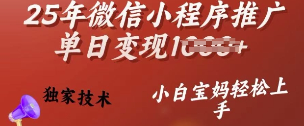 25年微信小程序推广单日变现多张，独家技术，小白宝妈轻松上手外贸跨境出海-网赚项目-副业赚钱-互联网创业-外贸跨境出海-资源整合阿婆出海