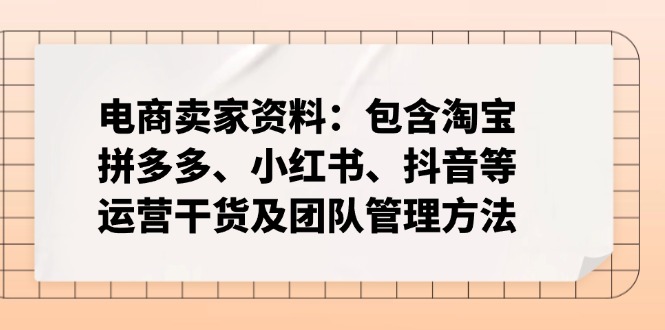 电商卖家资料:包含淘宝、拼多多、小红书、抖音等运营干货及团队管理方法外贸跨境出海-网赚项目-副业赚钱-互联网创业-外贸跨境出海-资源整合阿婆出海