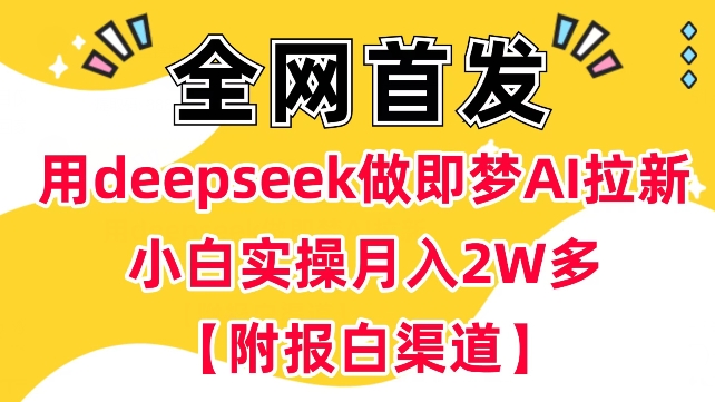 用deepseek做即梦Ai拉新 小白实操月入过W+【附报白渠道】外贸跨境出海-网赚项目-副业赚钱-互联网创业-外贸跨境出海-资源整合阿婆出海