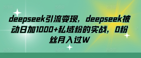 deepseek引流变现,deepseek被动日加1000+私域粉的实战,0粉丝月入过W外贸跨境出海-网赚项目-副业赚钱-互联网创业-外贸跨境出海-资源整合阿婆出海