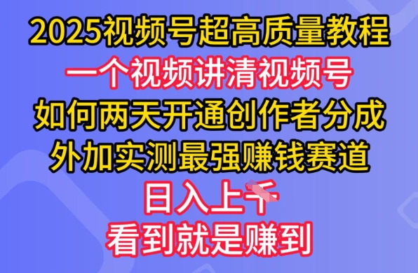 2025视频号超高质量教程，两天开通创作者分成，外加实测最强挣钱赛道，日入多张外贸跨境出海-网赚项目-副业赚钱-互联网创业-外贸跨境出海-资源整合阿婆出海
