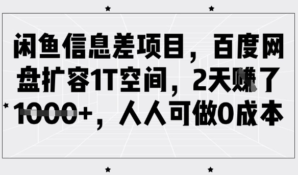 闲鱼信息差项目,百度网盘扩容1T空间,2天收益1k+,人人可做0成本外贸跨境出海-网赚项目-副业赚钱-互联网创业-外贸跨境出海-资源整合阿婆出海