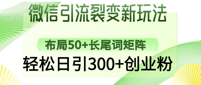 微信引流裂变新玩法:布局50+长尾词矩阵,轻松日引300+创业粉外贸跨境出海-网赚项目-副业赚钱-互联网创业-外贸跨境出海-资源整合阿婆出海