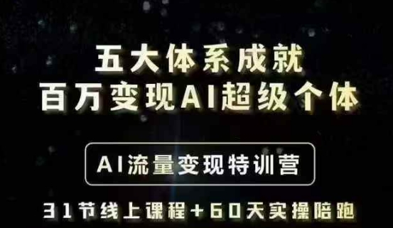 五大体系成就百万变现AI超级个体- AI流量变现特训营,一步一步教你一个人怎么年入百W外贸跨境出海-网赚项目-副业赚钱-互联网创业-外贸跨境出海-资源整合阿婆出海