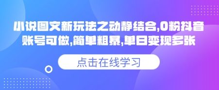 小说推文图文新玩法之动静结合,0粉抖音账号可做,简单粗暴,单日变现多张外贸跨境出海-网赚项目-副业赚钱-互联网创业-外贸跨境出海-资源整合阿婆出海