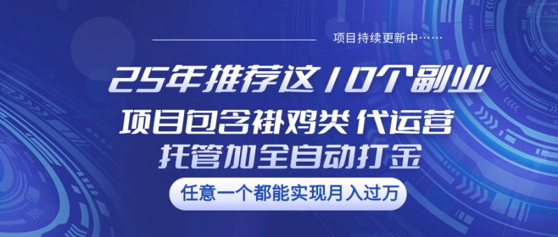 25年推荐这10个副业 项目包含褂鸡类、代运营托管类、全自动打金类外贸跨境出海-网赚项目-副业赚钱-互联网创业-外贸跨境出海-资源整合阿婆出海